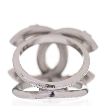Chanel Metal Crystal CC Ring 50 5.25 Silver 3 of 4