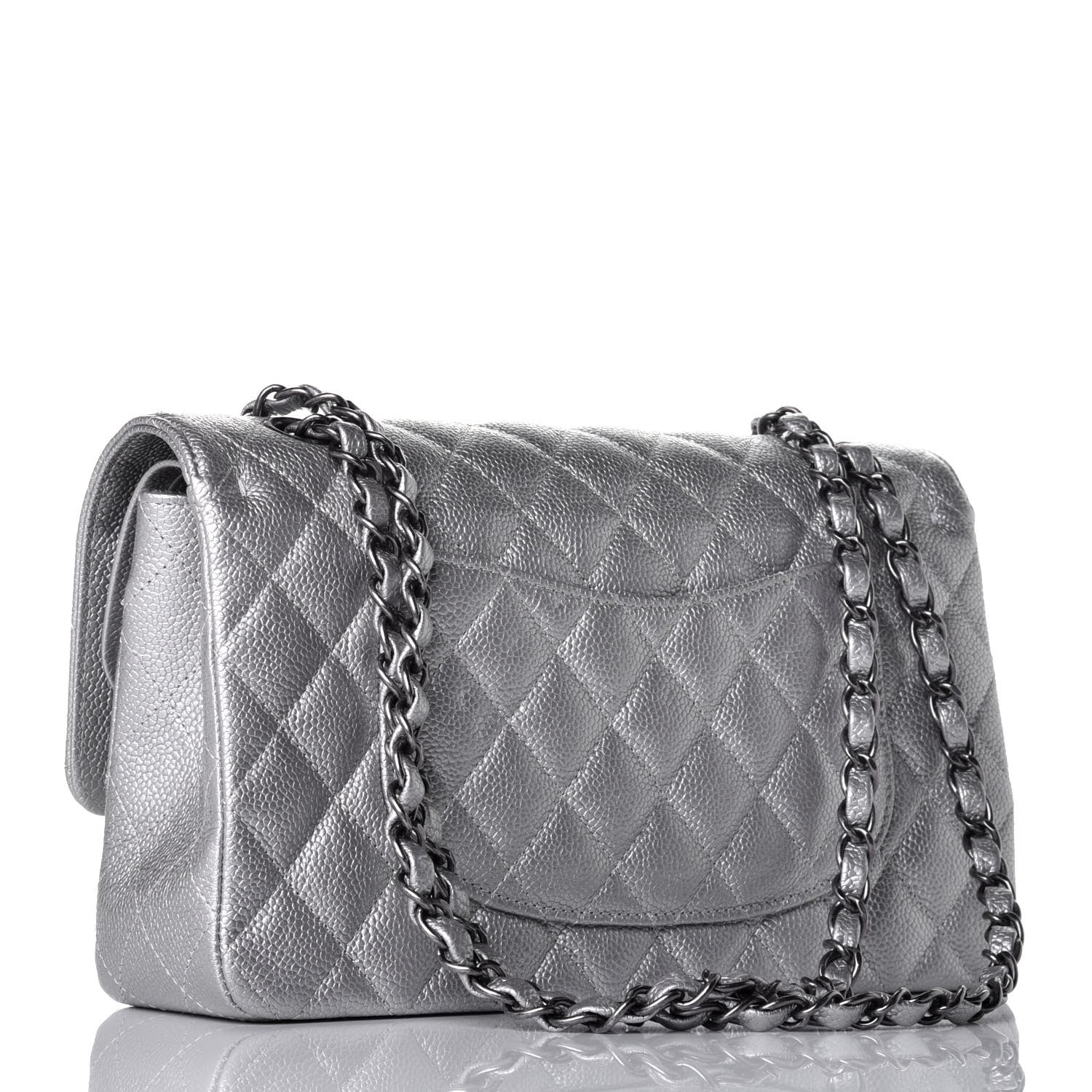 Chanel Metallic Caviar Quilted Medium Double Flap Silver 3 of 9
