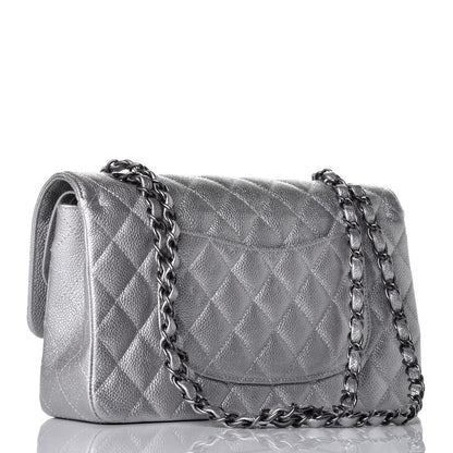 Chanel Metallic Caviar Quilted Medium Double Flap Silver 3 of 9