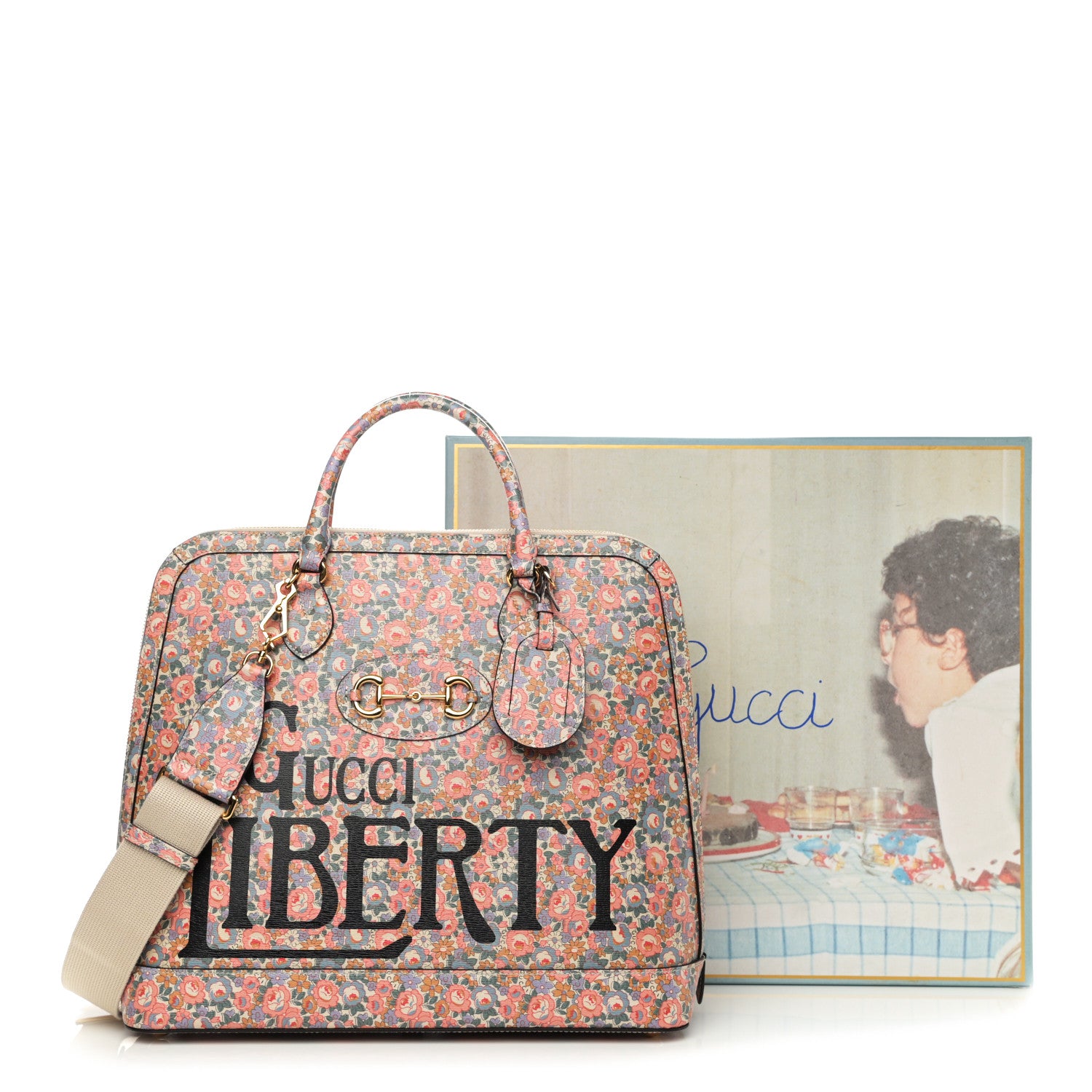 Gucci X LIBERTY OF LONDON Calfskin Floral Fawn Print Horsebit 1955 Duffle Bag Perfect Pink Ivory 11 of 11