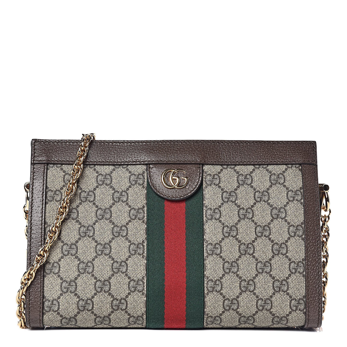 GG Supreme Monogram Web Small Ophidia Chain Shoulder Bag Brown