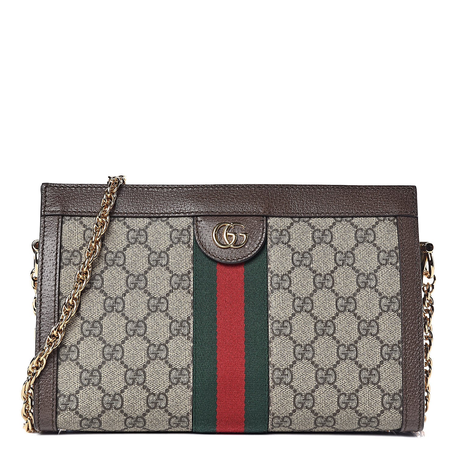 Gucci GG Supreme Monogram Web Small Ophidia Chain Shoulder Bag Brown 1 of 10