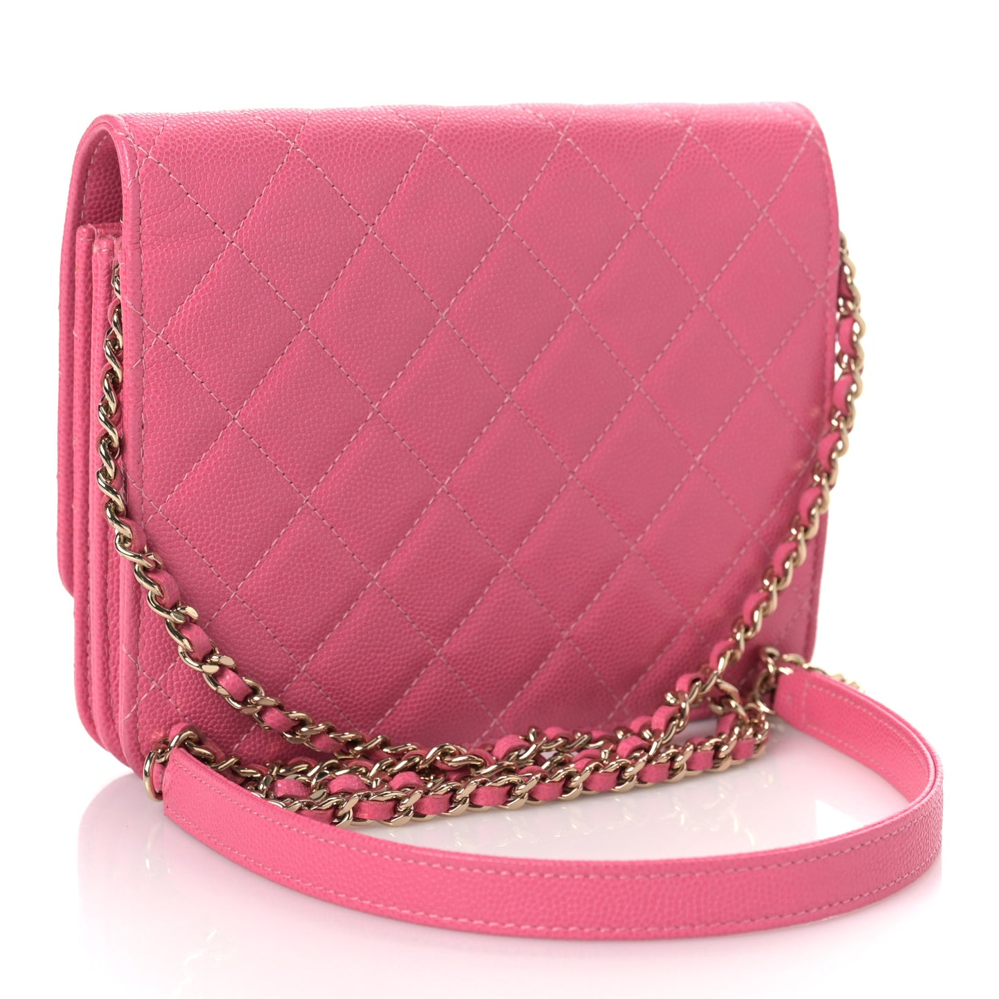 Caviar Quilted Square Wallet On Chain WOC Pink