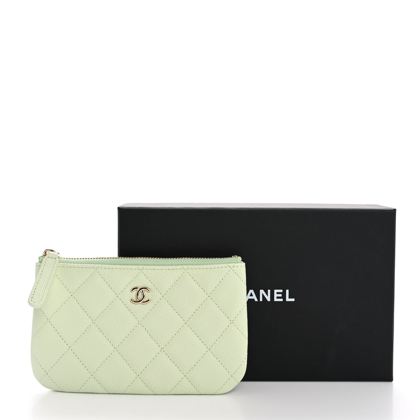 Caviar Quilted Small Cosmetic Case Light Green