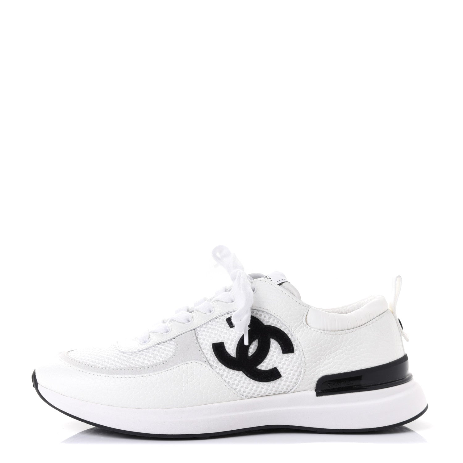 Chanel Calfskin Mesh Lycra Suede Womens Logo Sneakers 37.5 White 1 of 20