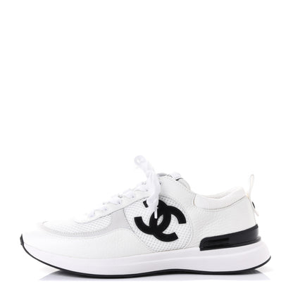 Chanel Calfskin Mesh Lycra Suede Womens Logo Sneakers 37.5 White 1 of 20
