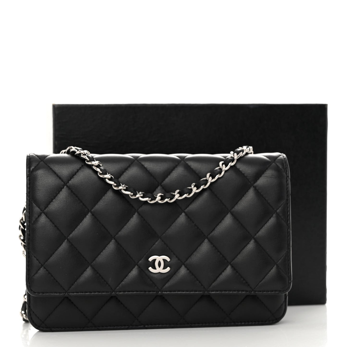 Lambskin Quilted Wallet On Chain WOC Black