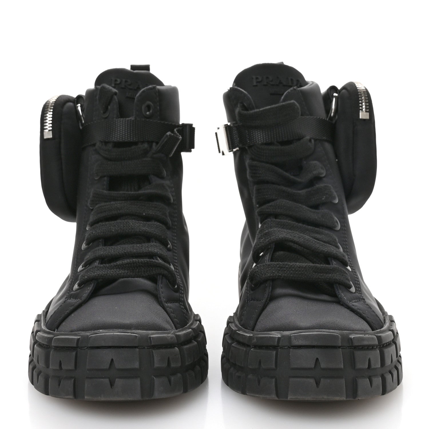 Prada Re-Nylon Gabardine Triangle Womens Wheel Pouch Pocket High Top Sneakers 39 Black 3 of 9