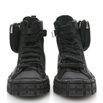 Prada Re-Nylon Gabardine Triangle Womens Wheel Pouch Pocket High Top Sneakers 39 Black 3 of 9