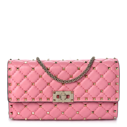 Valentino Garavani Nappa Rockstud Spike Wallet on Chain Candy Rose 1 of 9