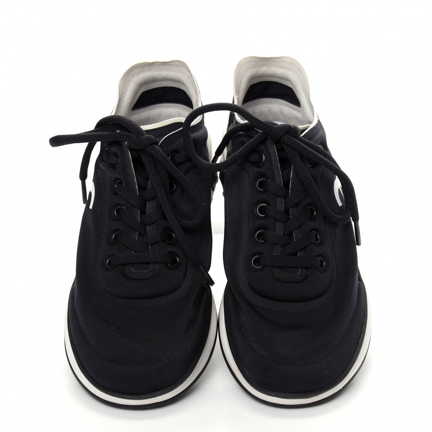 Chanel Lycra Womens CC Sneakers 38 Black 5 of 10