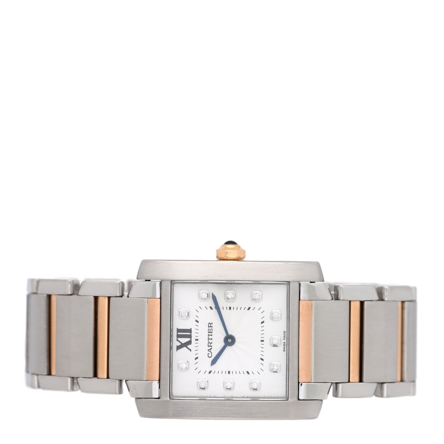 Stainless Steel 18K Pink Gold Diamond 25mm Tank Francaise Quartz Watch