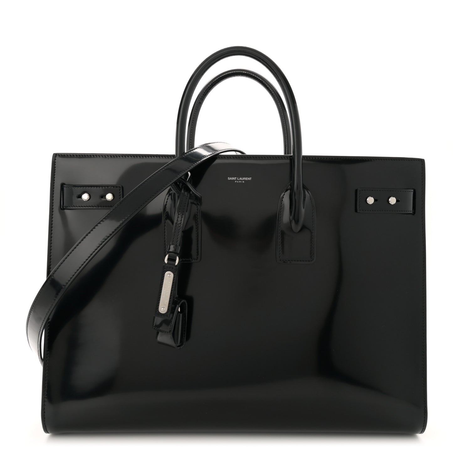 Patent Calfskin Large Thin Sac De Jour Black