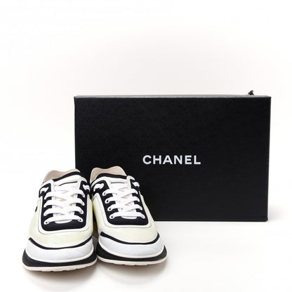 Chanel Lycra Womens CC Sneakers 37.5 White Black 10 of 10