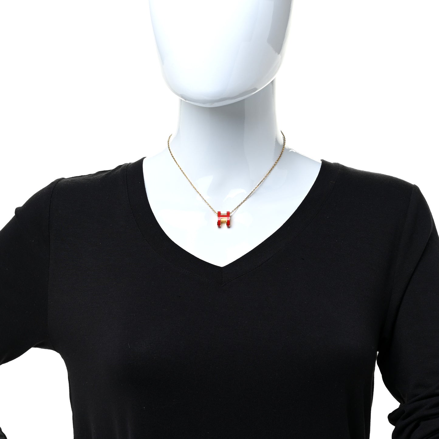 Lacquered Gold Pop H Pendant Necklace Rouge Vif