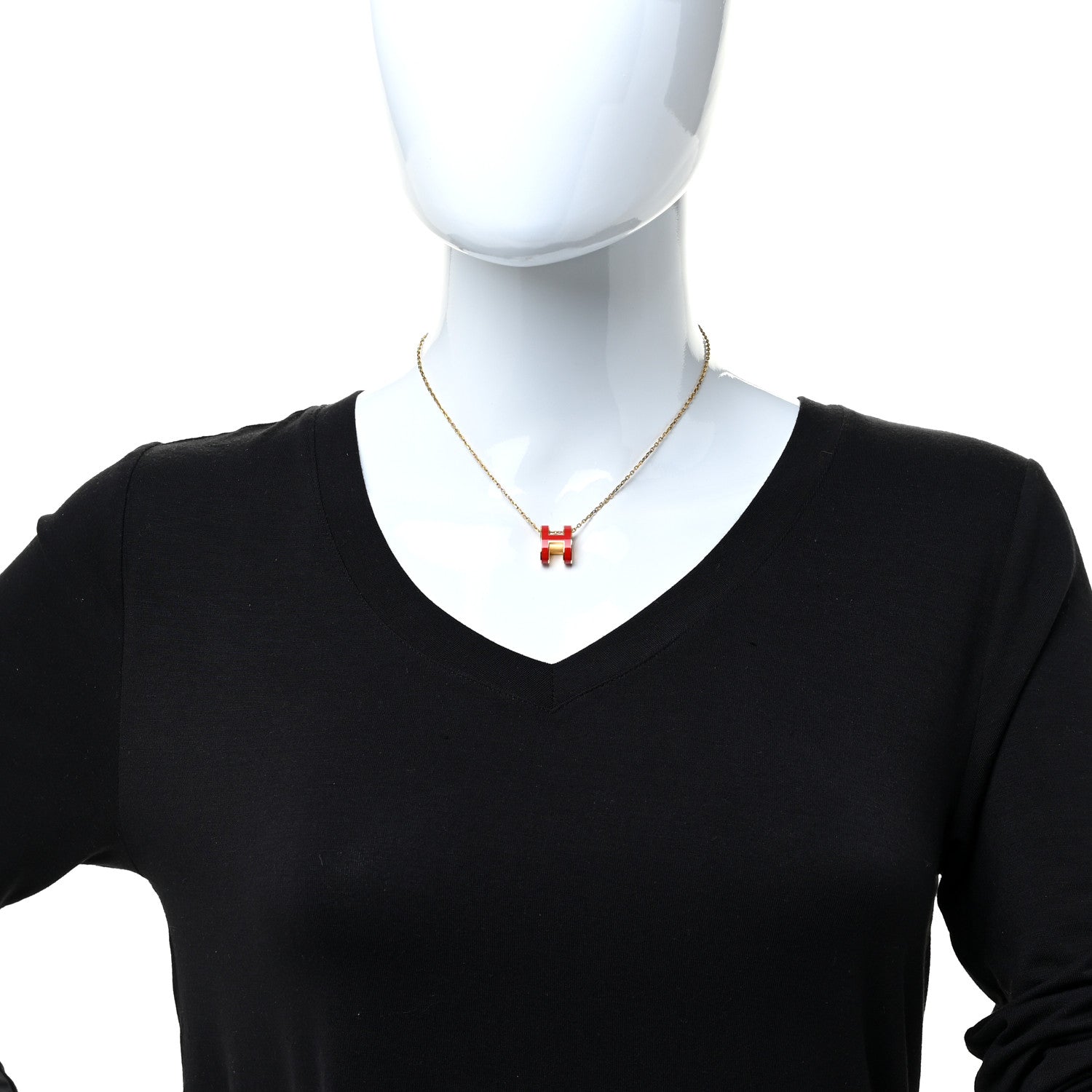 Hermes Lacquered Gold Pop H Pendant Necklace Rouge Vif 2 of 7
