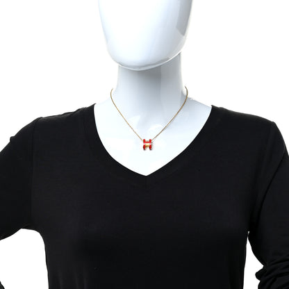 Hermes Lacquered Gold Pop H Pendant Necklace Rouge Vif 2 of 7