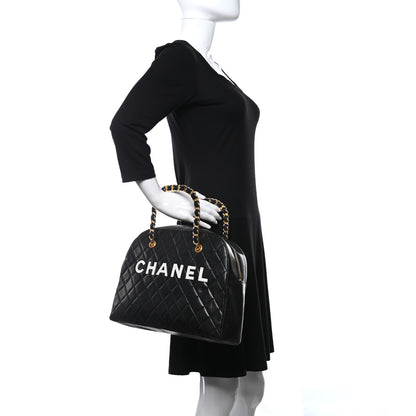 Chanel Lambskin Quilted Logo Bowling Bag Black 2 of 15