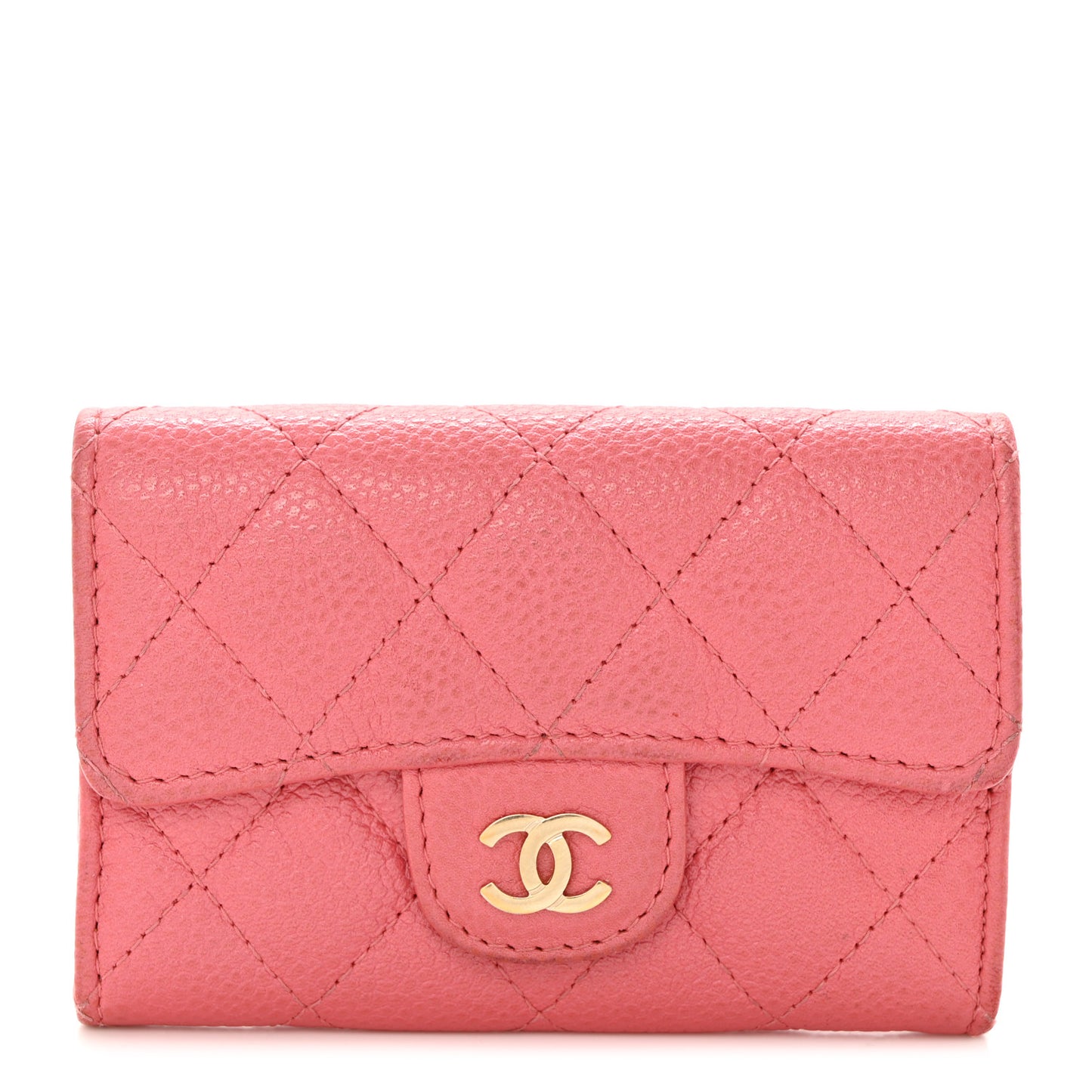 Caviar Quilted Flap Card Holder Pink