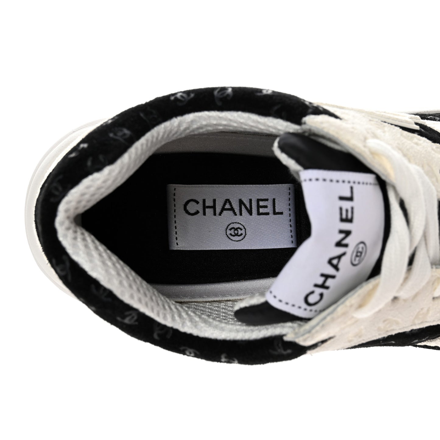 Nylon Suede Calfskin Printed CC Sneakers 39 White Black