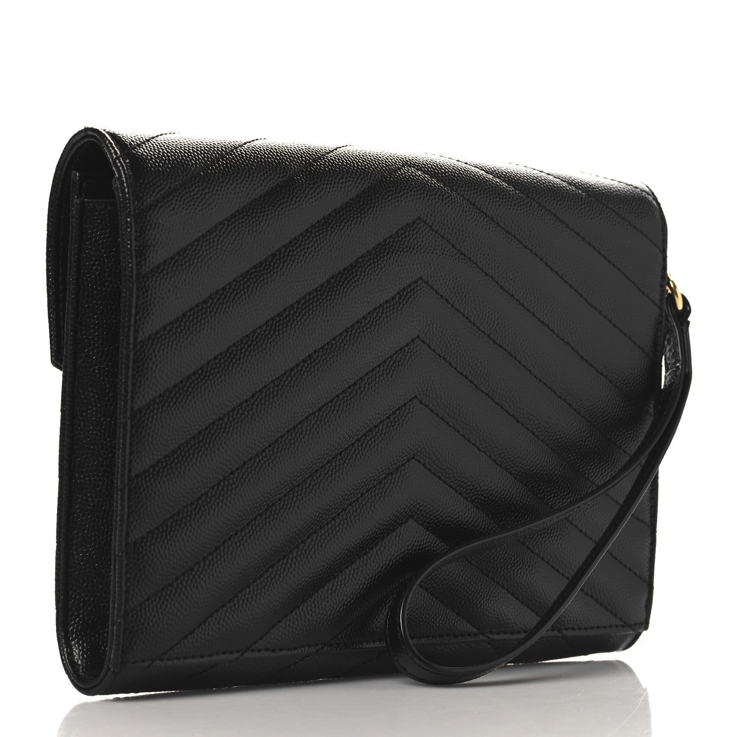 Saint Laurent Grain De Poudre Matelasse Chevron Monogram Envelope Clutch Black 3 of 7