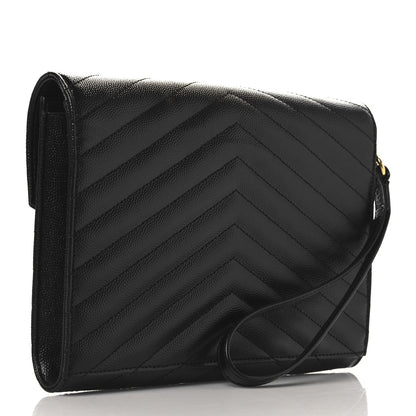 Saint Laurent Grain De Poudre Matelasse Chevron Monogram Envelope Clutch Black 3 of 7