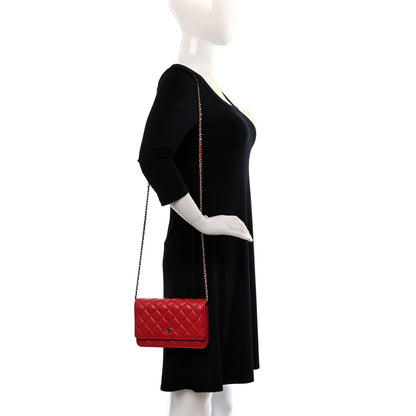 Chanel Caviar Quilted Wallet on Chain WOC Red 2 of 11