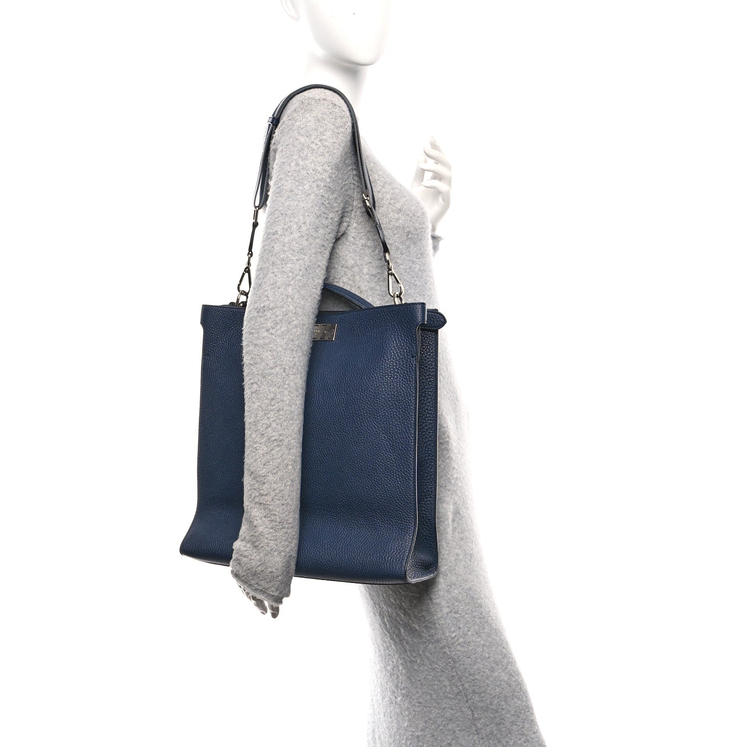 Fendi Cuoio Romano Glazed Fabric FF 1974 Peekaboo X-Lite Fit Navy 2 of 10
