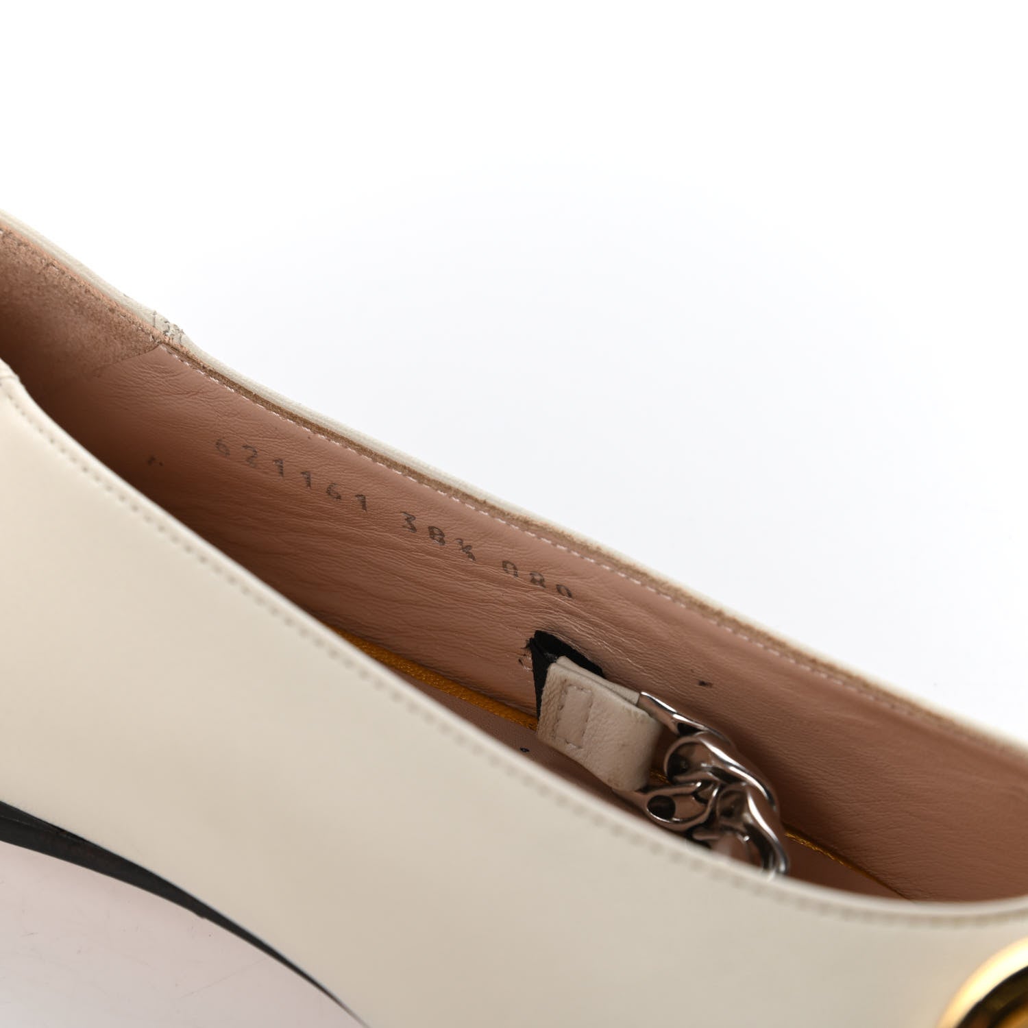 Gucci Nappa Lumiere Deva Horsebit Chain Embellished Flats 38.5 Dusty White 8 of 9