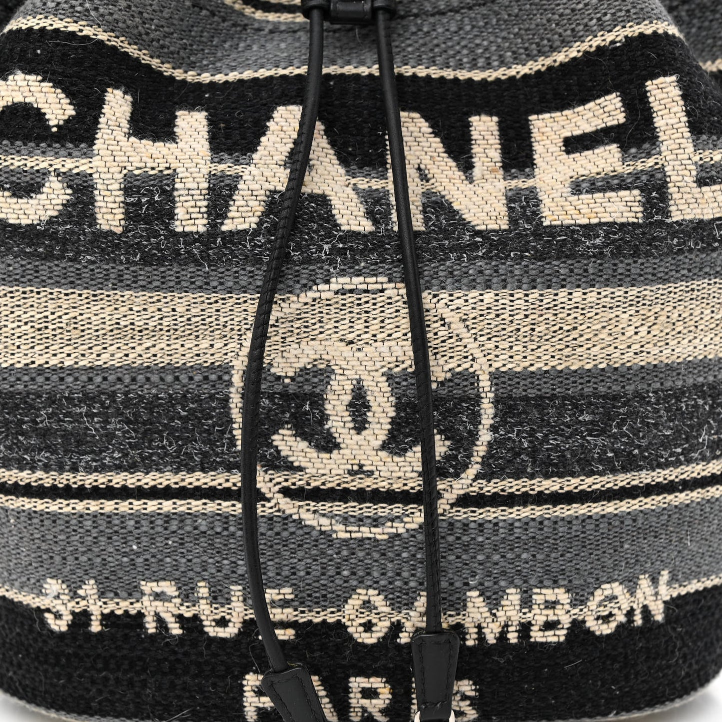 Striped Canvas Deauville Drawstring Bag Grey Black