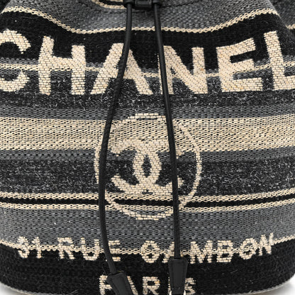 Chanel Striped Canvas Deauville Drawstring Bag Grey Black 8 of 12