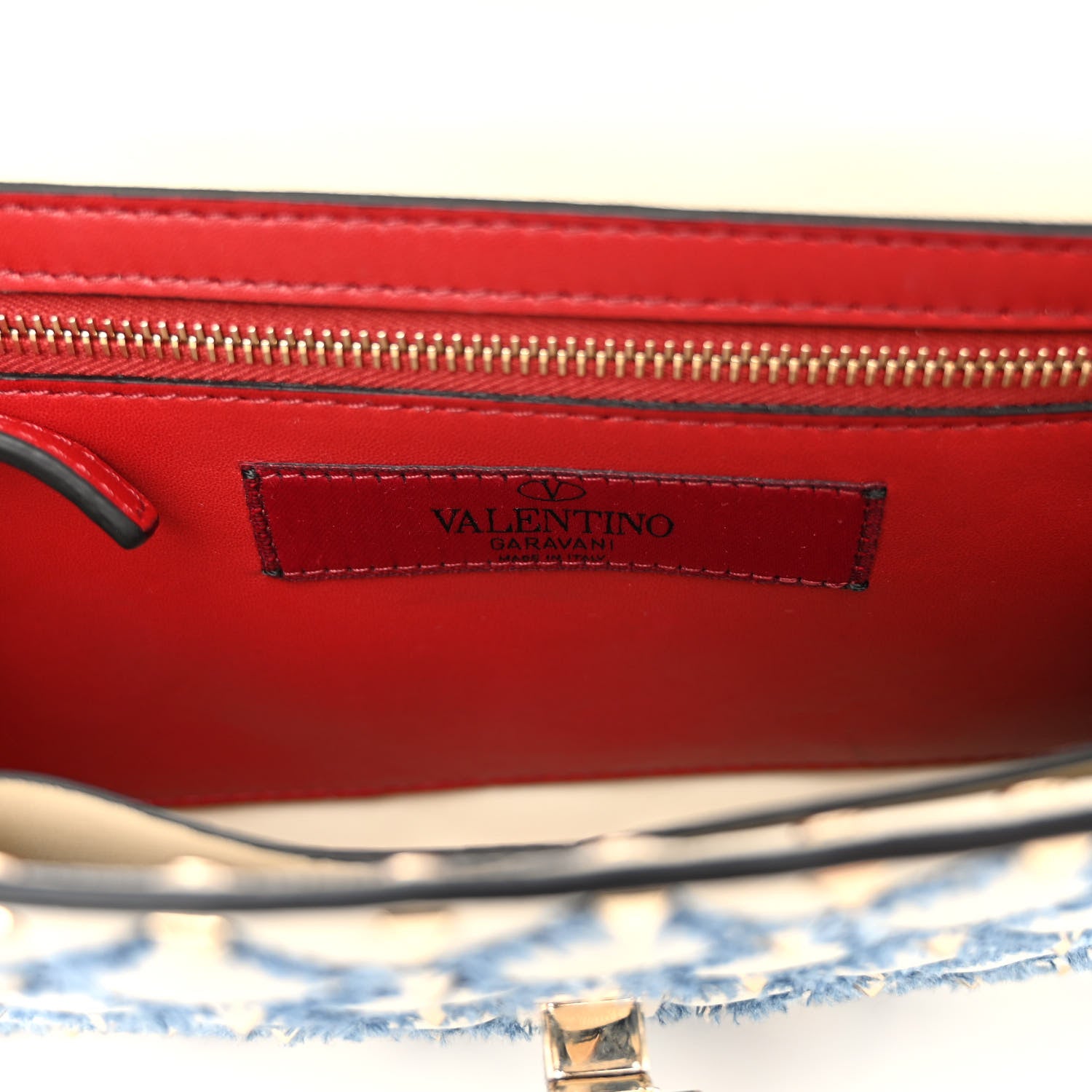 Valentino Garavani Nappa Denim Quilted Rockstud Spike Wallet on Chain Ivory Blue 6 of 9