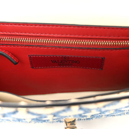 Valentino Garavani Nappa Denim Quilted Rockstud Spike Wallet on Chain Ivory Blue 6 of 9