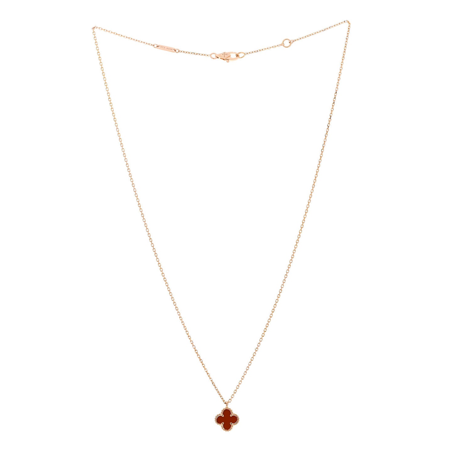 18K Rose Gold Carnelian Sweet Alhambra Pendant Necklace