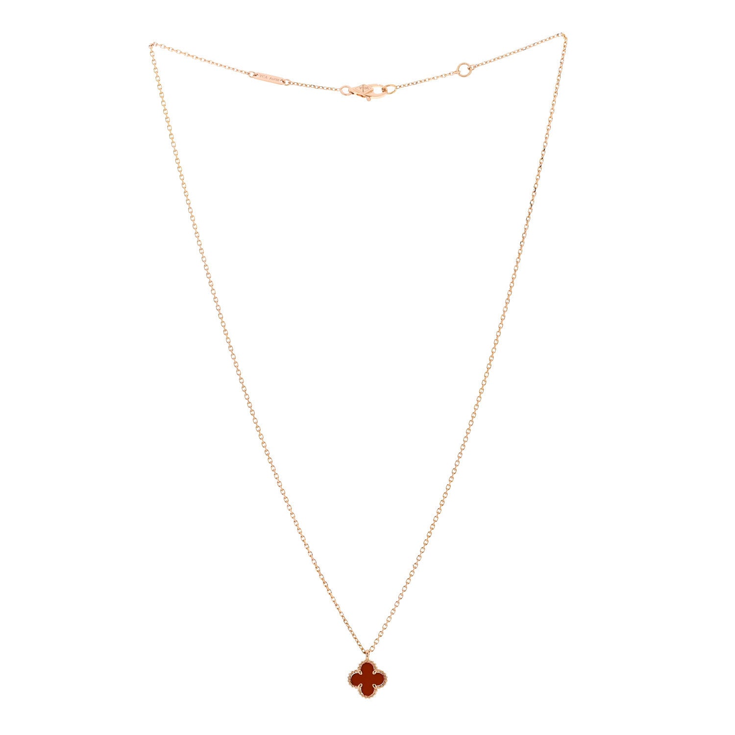 Van Cleef & Arpels 18K Rose Gold Carnelian Sweet Alhambra Pendant Necklace 3 of 6