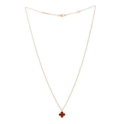 Van Cleef & Arpels 18K Rose Gold Carnelian Sweet Alhambra Pendant Necklace 3 of 6