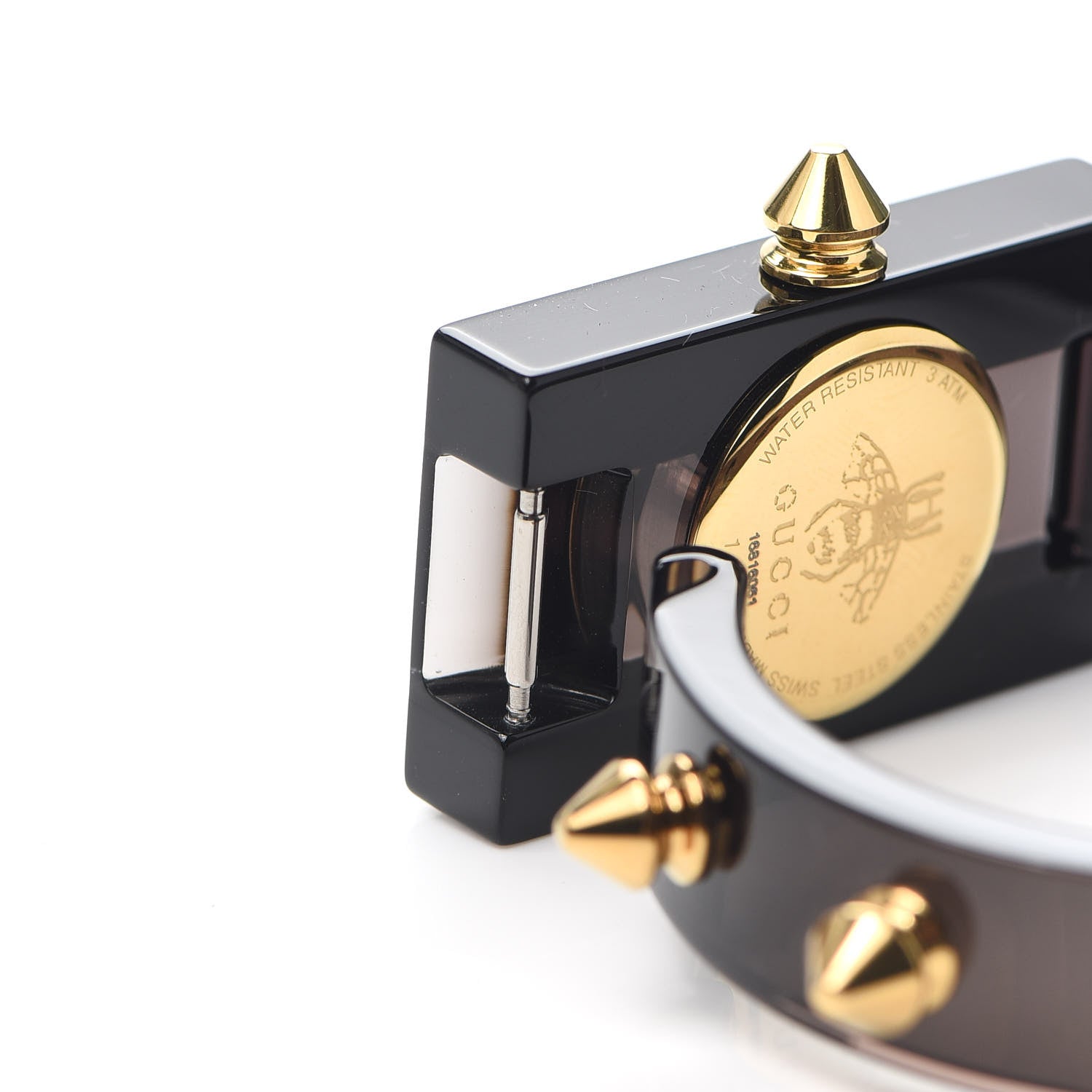 Gucci Stainless Steel Plexiglass 24mm Skeleton Stud Quartz Watch Black 5 of 6