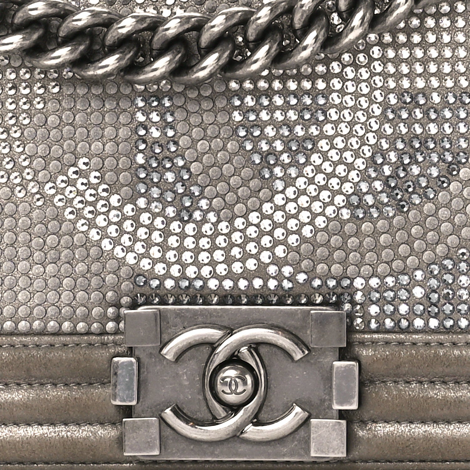 Chanel Iridescent Calfskin Quilted Strass Medium Paris Dallas Boy Flap Dark Khaki 8 of 12