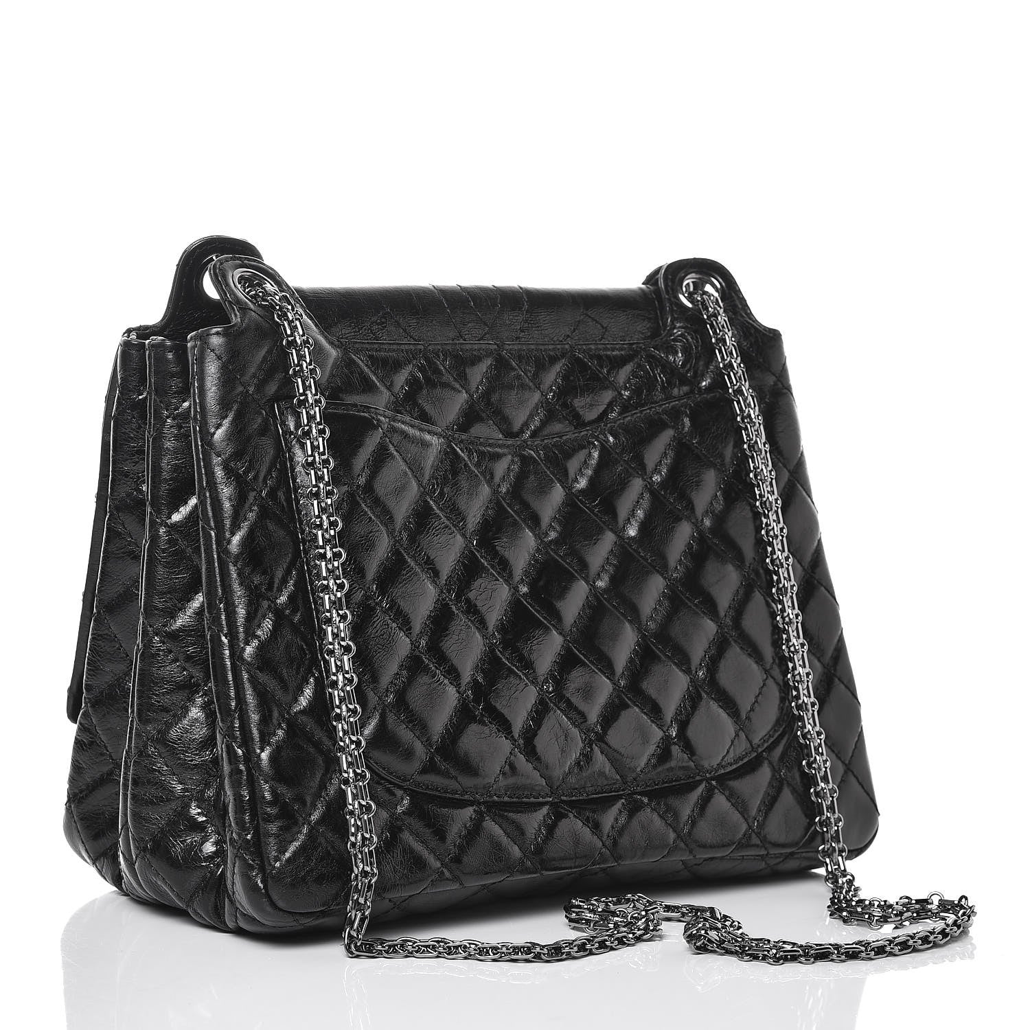 Chanel Metallic Aged Calfskin Quilted Reissue 2.55 Accordion Flap Black 3 of 8