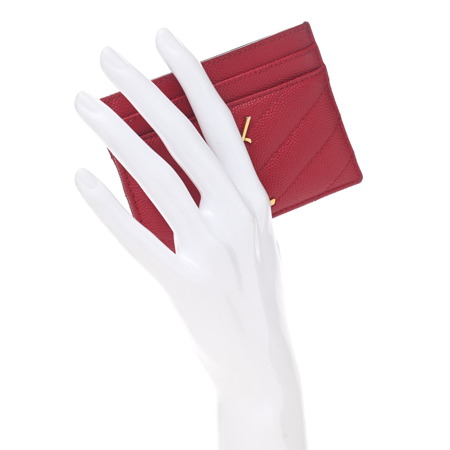 Saint Laurent Grain De Poudre Matelasse Chevron Monogram Credit Card Case Rouge Eros 2 of 9