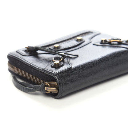 Balenciaga Agneau Classic Gold Hardware Zip Around Card Holder Black 7 of 8