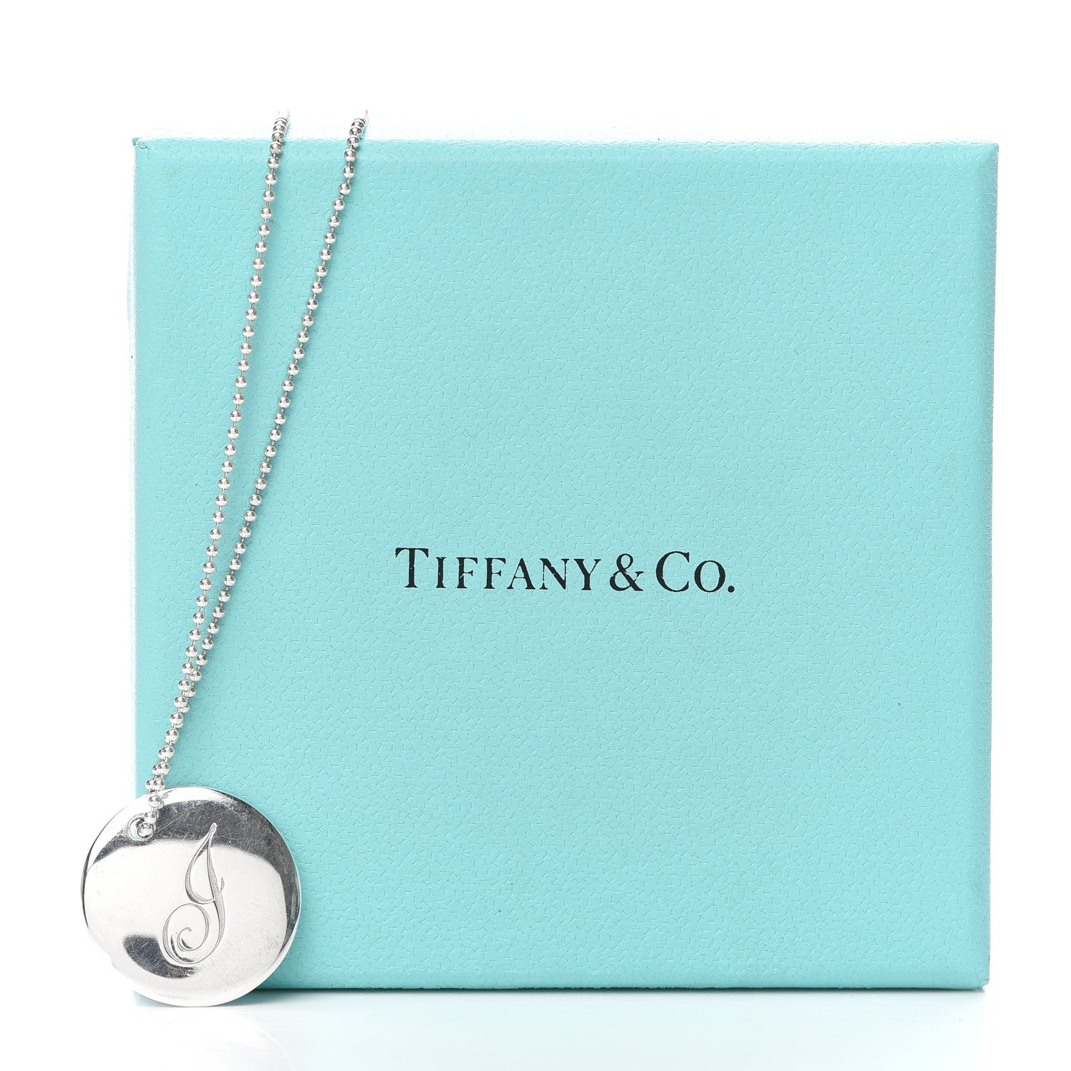 Tiffany Sterling Silver Letter J Disc Pendant Necklace 6 of 6