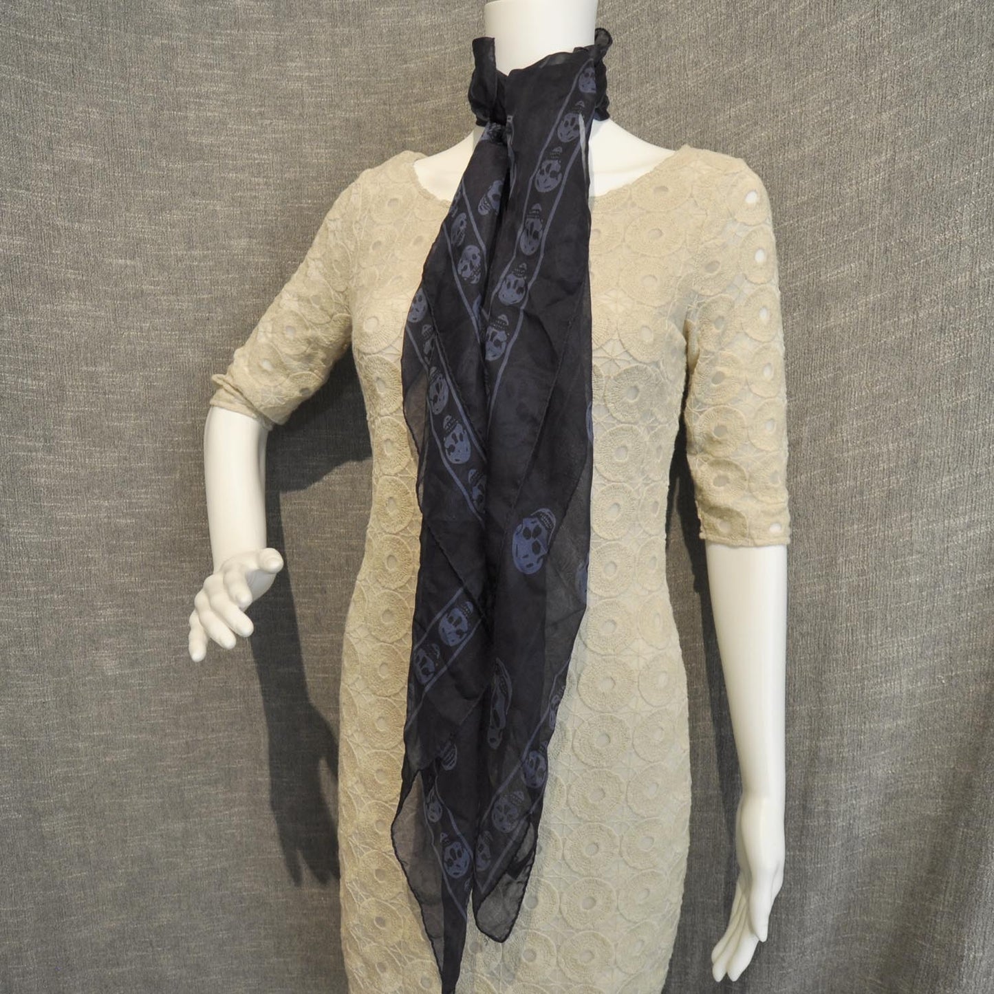 Silk Chiffon Skull Scarf Blue