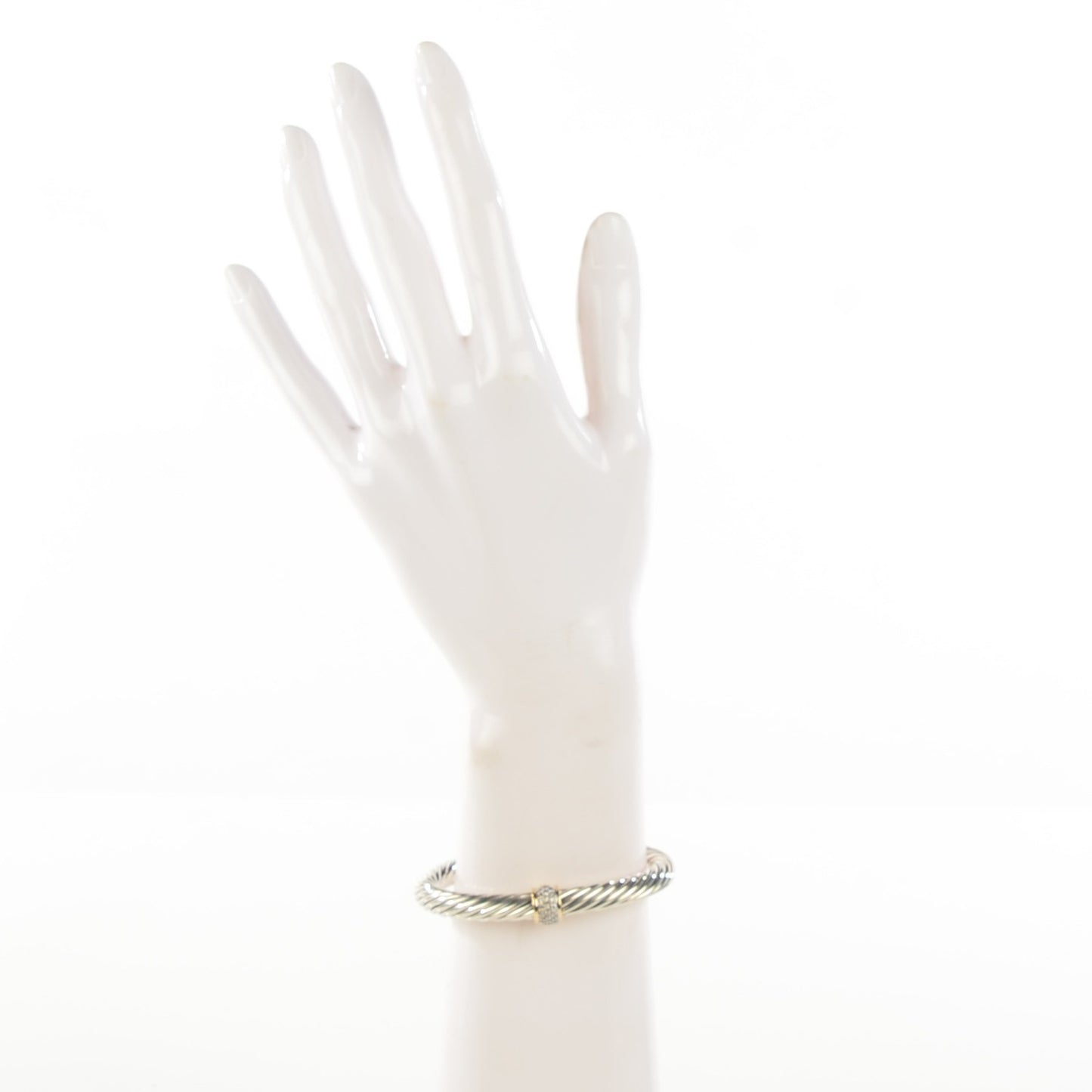 Sterling Silver 18K Yellow Gold Diamond Pave 7mm Cable Classics Bracelet