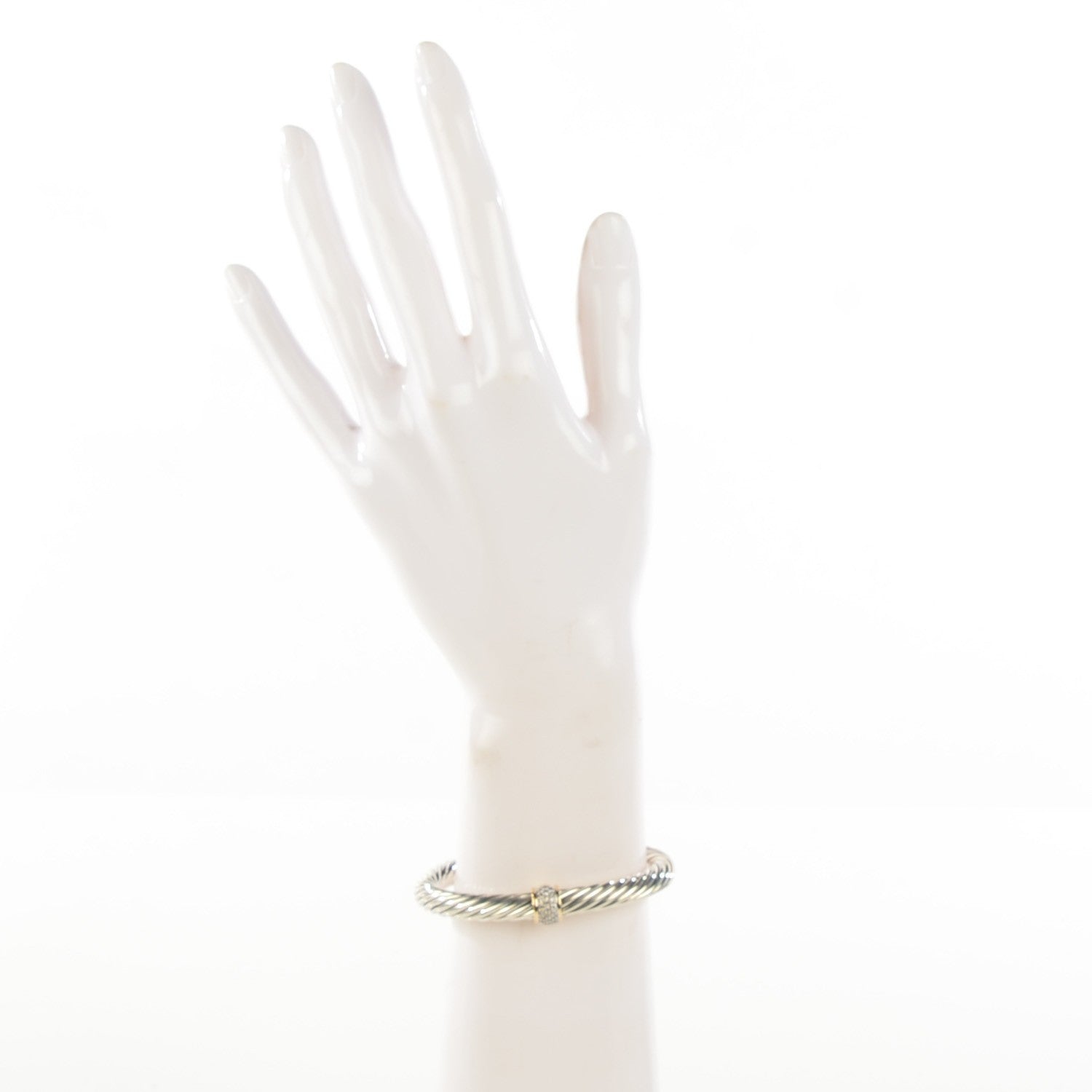 David Yurman Sterling Silver 18K Yellow Gold Diamond Pave 7mm Cable Classics Bracelet 2 of 5