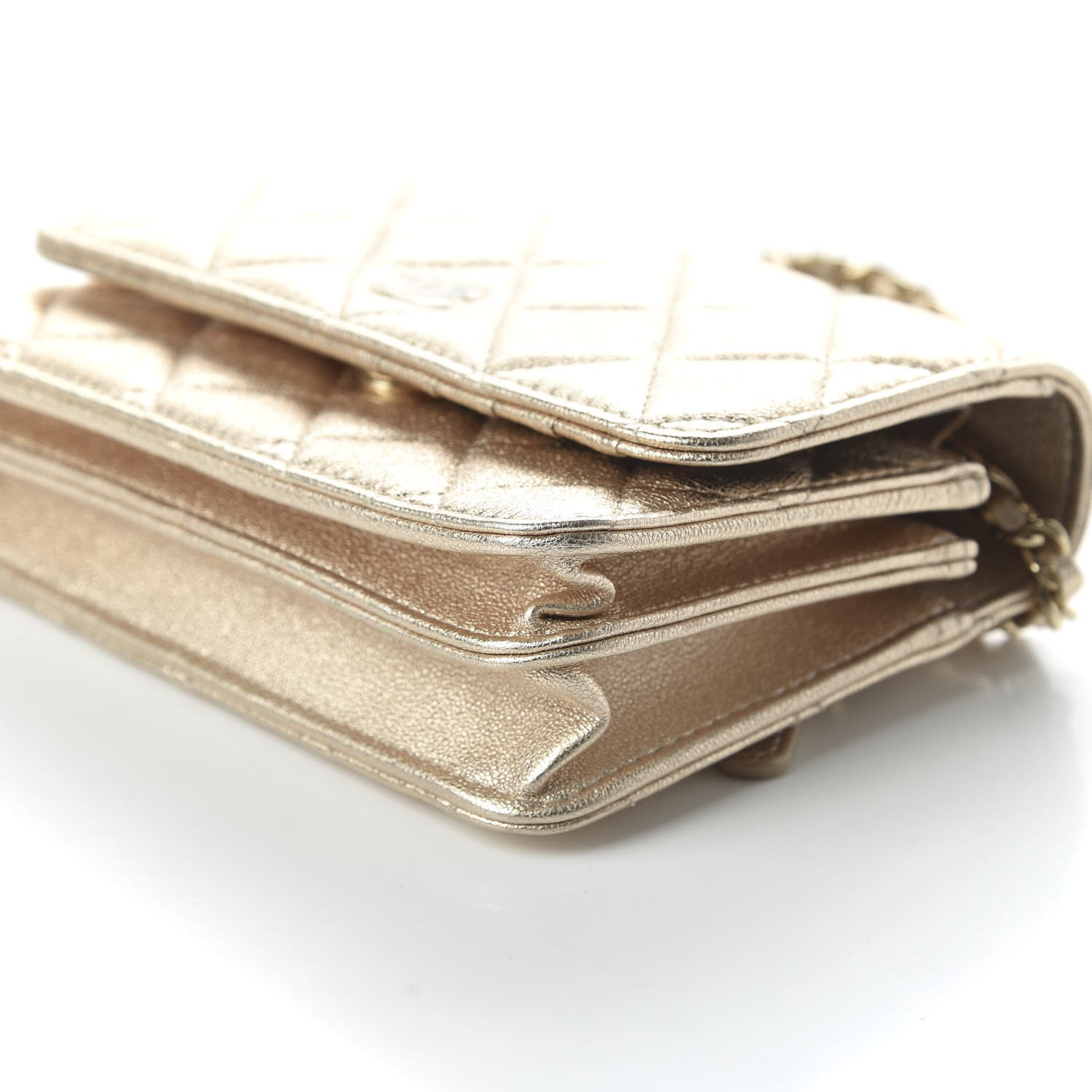 Chanel Metallic Lambskin Quilted Mini Wallet On Chain WOC Gold 7 of 10