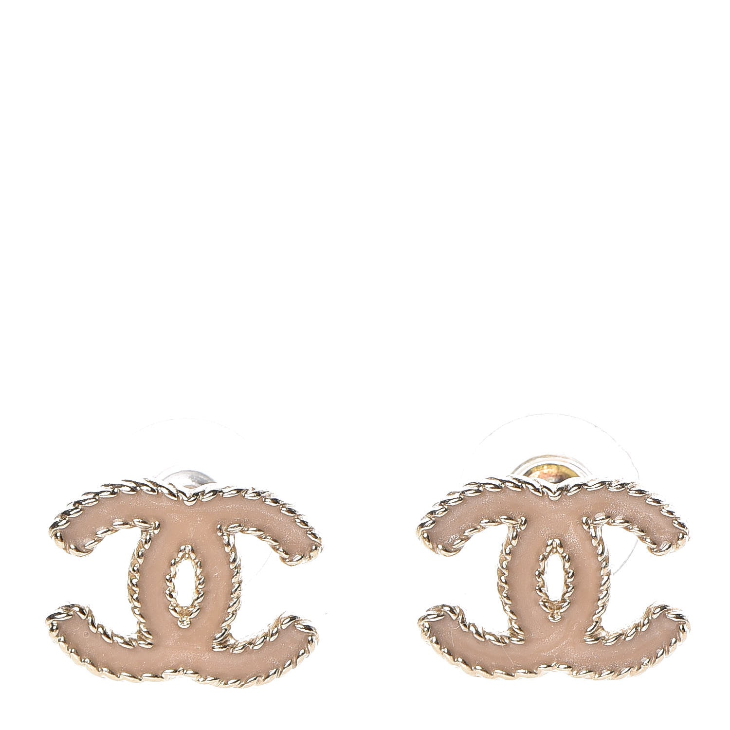 Chanel Enamel CC Earrings Beige Gold 1 of 5