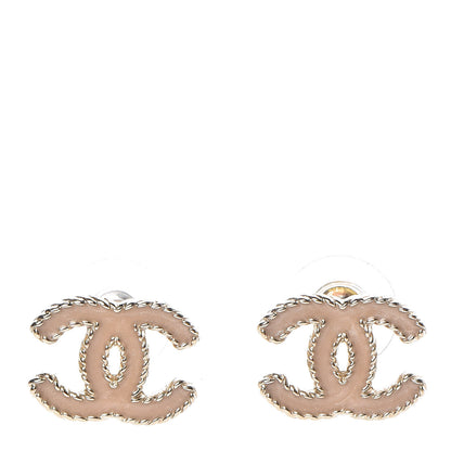 Chanel Enamel CC Earrings Beige Gold 1 of 5