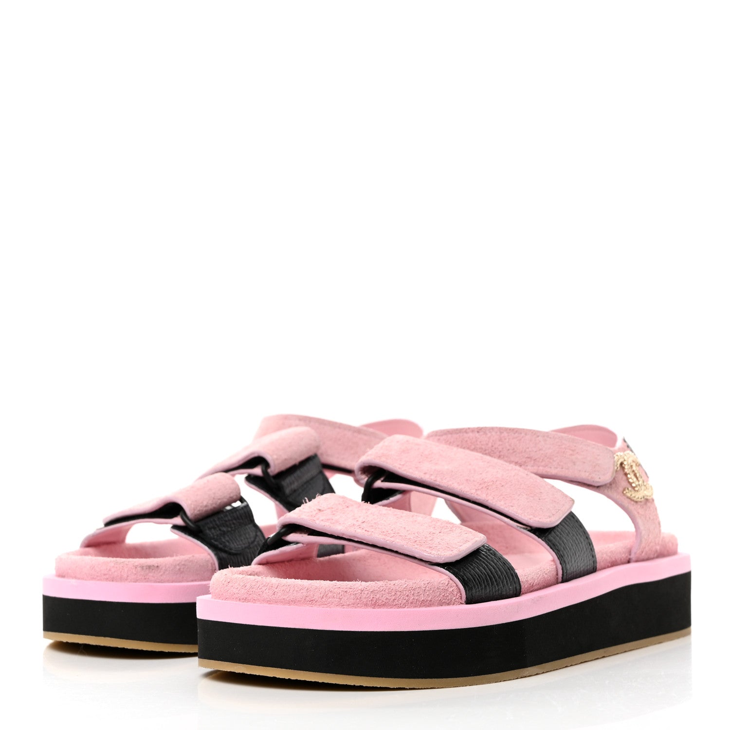 Chanel Suede Calfskin Velcro Flat Sandals 38 Light Pink 3 of 9
