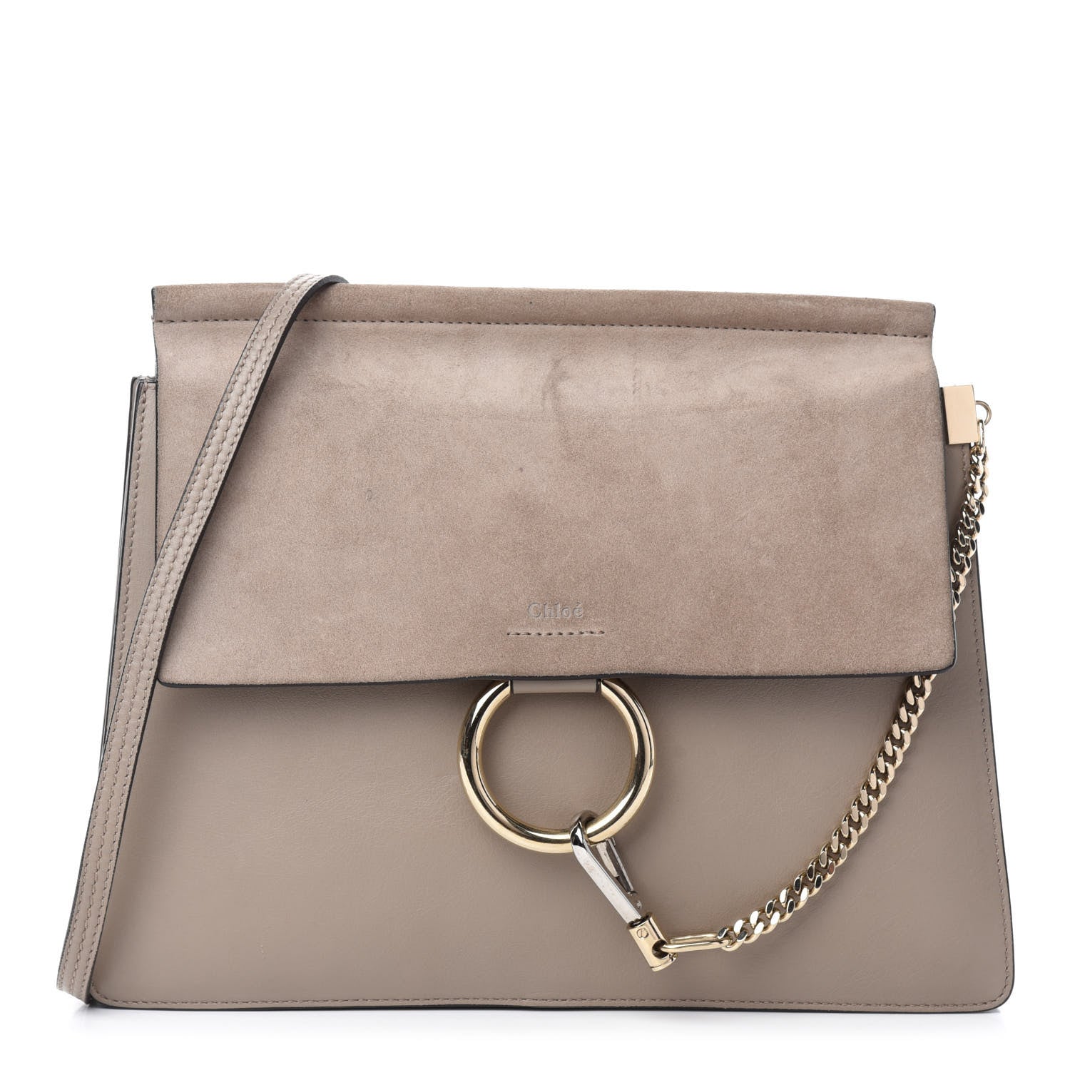 Chloe Calfskin Suede Medium Faye Shoulder Bag Motty Grey 1 of 11
